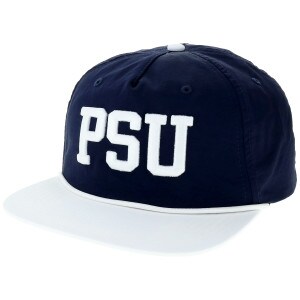 navy hat with white embroidered PSU and brim with rope